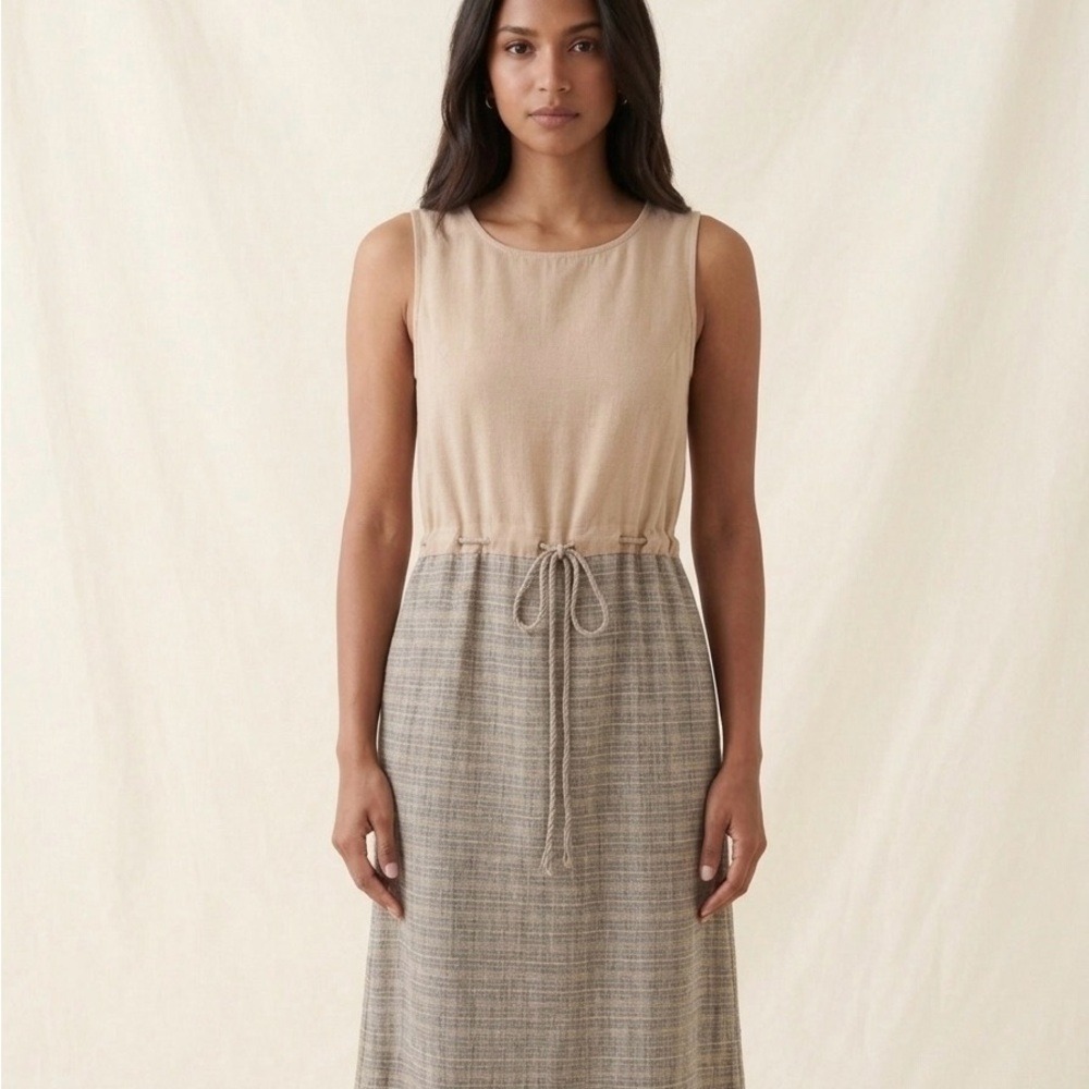 90s Norton McNaughton Sleeveless Maxi Dress Sz M Lagenlook Minimalist Beige